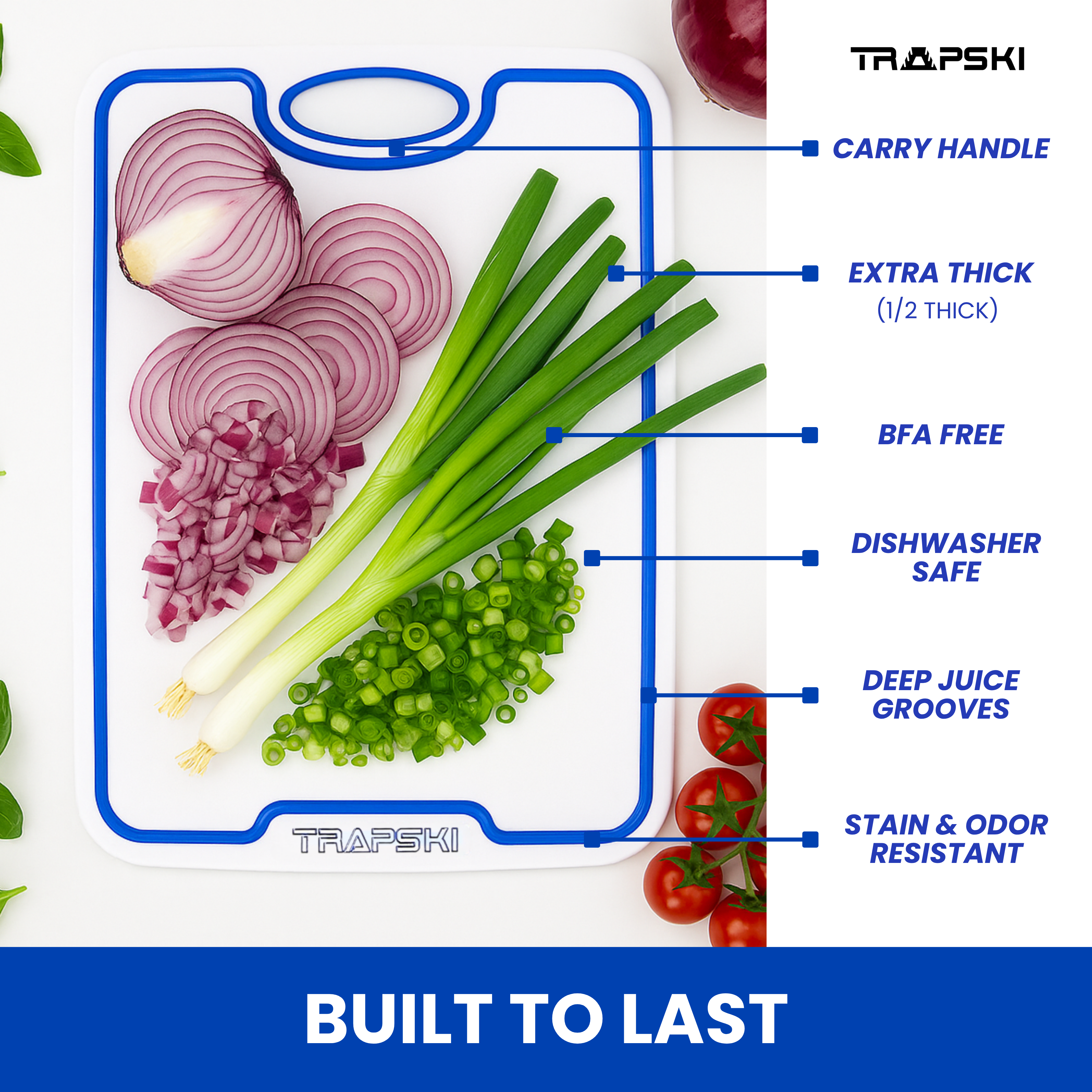 TRAPSKI 3/8 Inch Thick HDPE Cutting Boards | Food-Grade | Juice Grooves