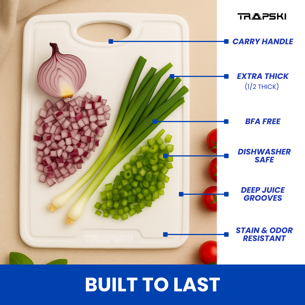 TRAPSKI Premium 1/2 Inch Thick HDPE Cutting Boards | Food-Grade Kitchen Prep Surface | Juice Grooves | Made in the USA
