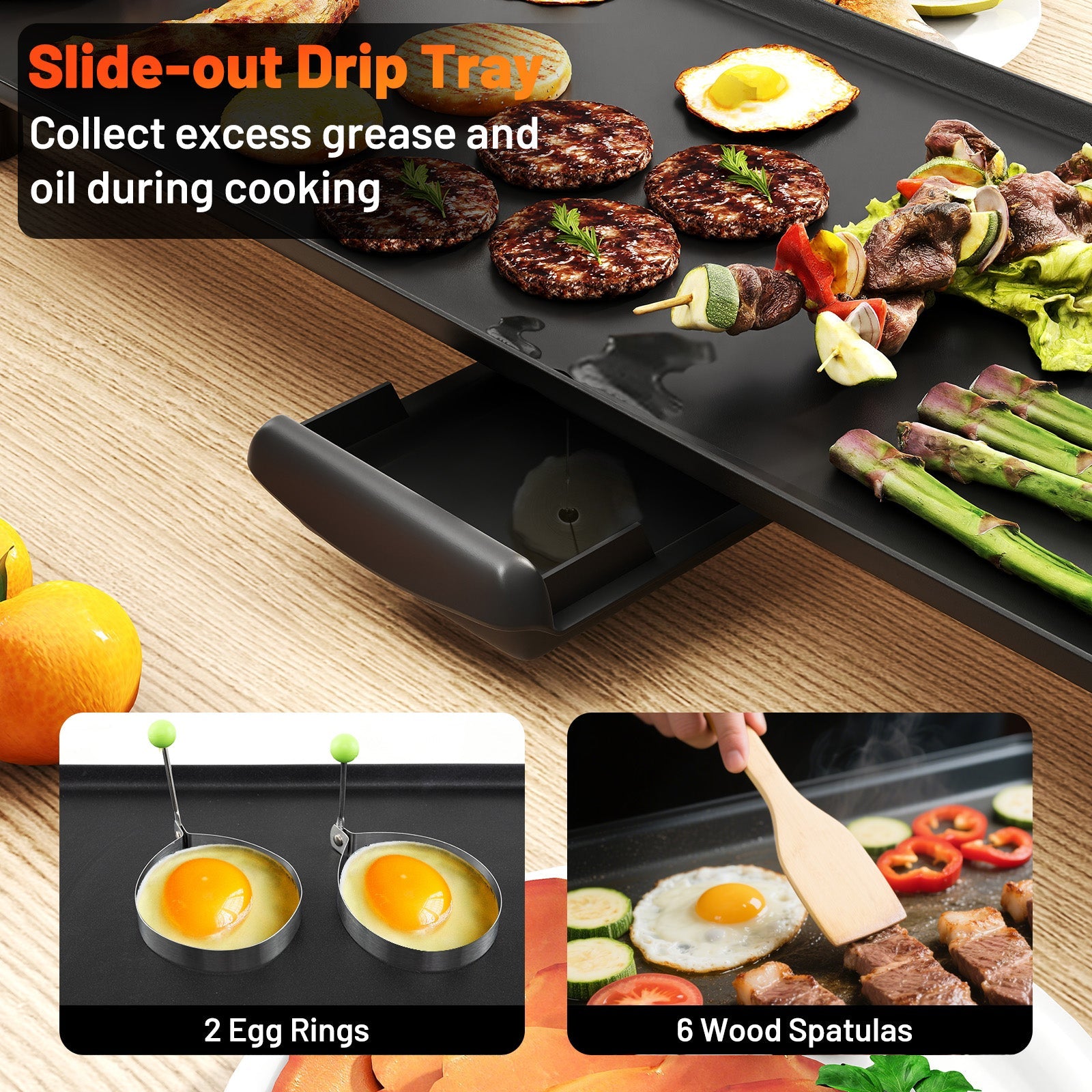 35" Large Electric Griddle Nonstick BBQ Grill with Adjustable Temperature