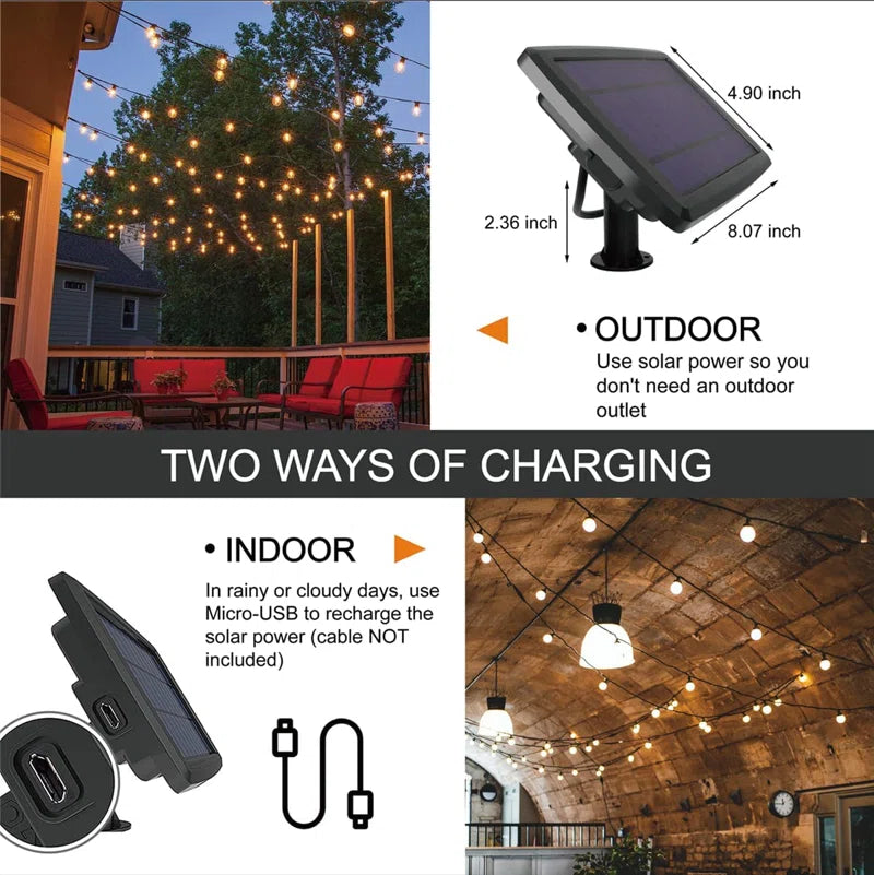 🌞 25ft Solar-Powered Outdoor String Lights with Remote