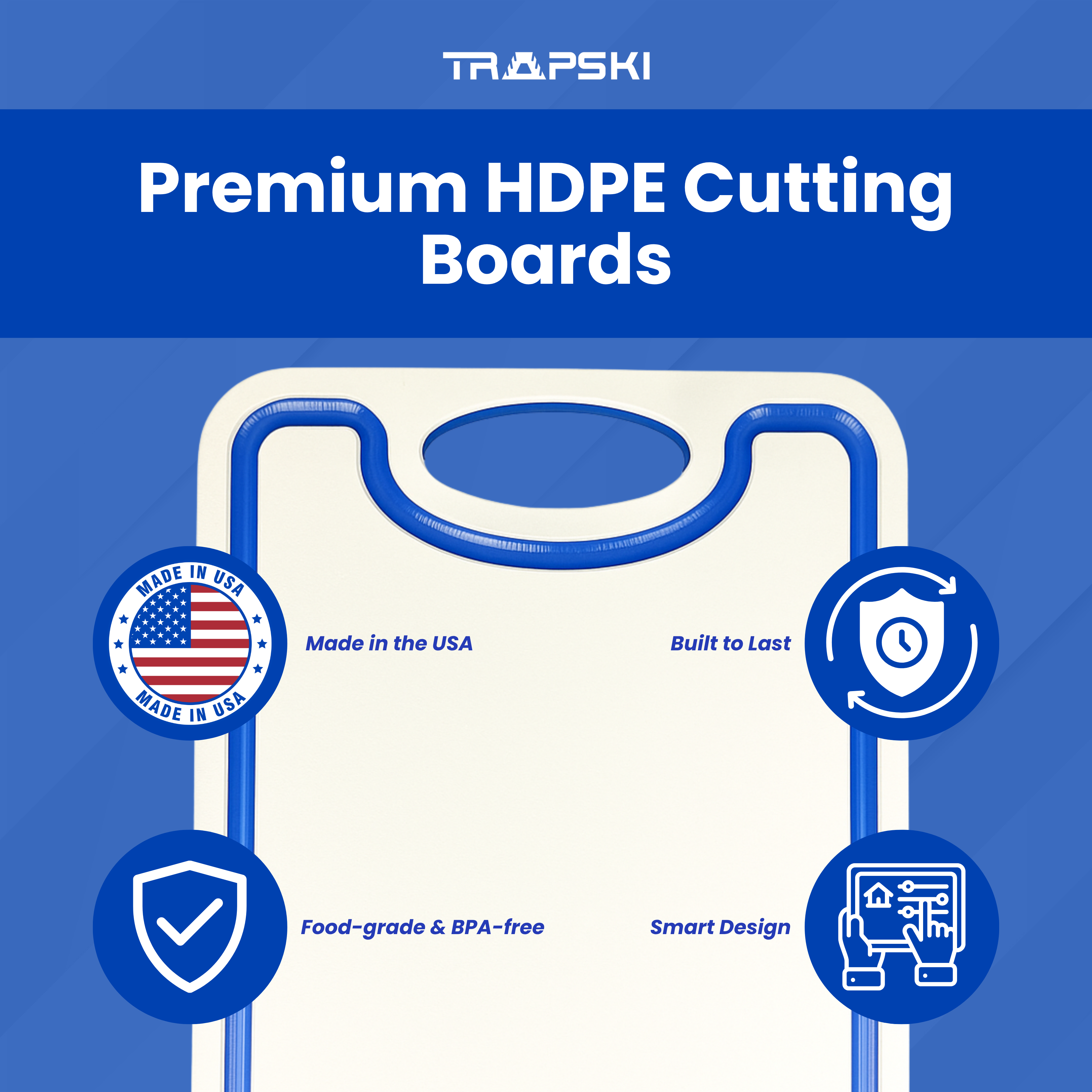 TRAPSKI 3/8 Inch Thick HDPE Cutting Boards | Food-Grade | Juice Grooves