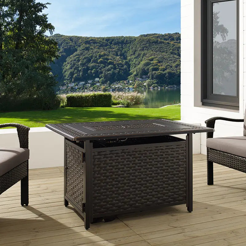 Albany 44" Rectangular Woven Aluminum Convertible Gas Fire Pit Table