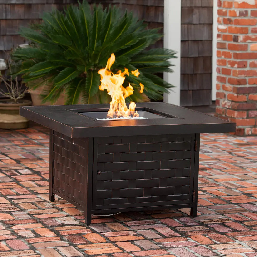Armstrong 42" Square Basketweave Aluminum Convertible Gas Fire Pit Table