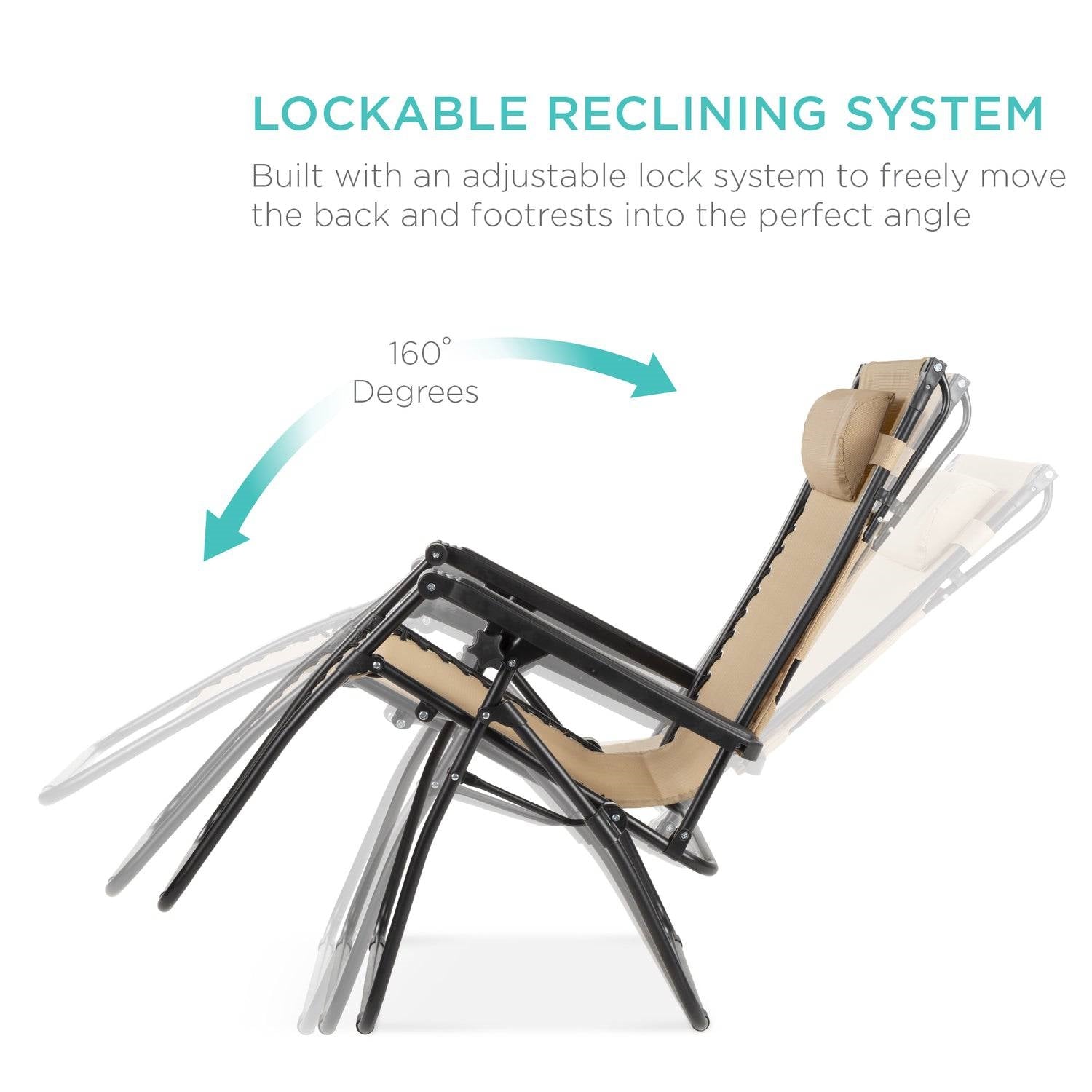 Beige Zero Gravity Folding Reclining Patio Lounge Chair with Canopy Sun Shade