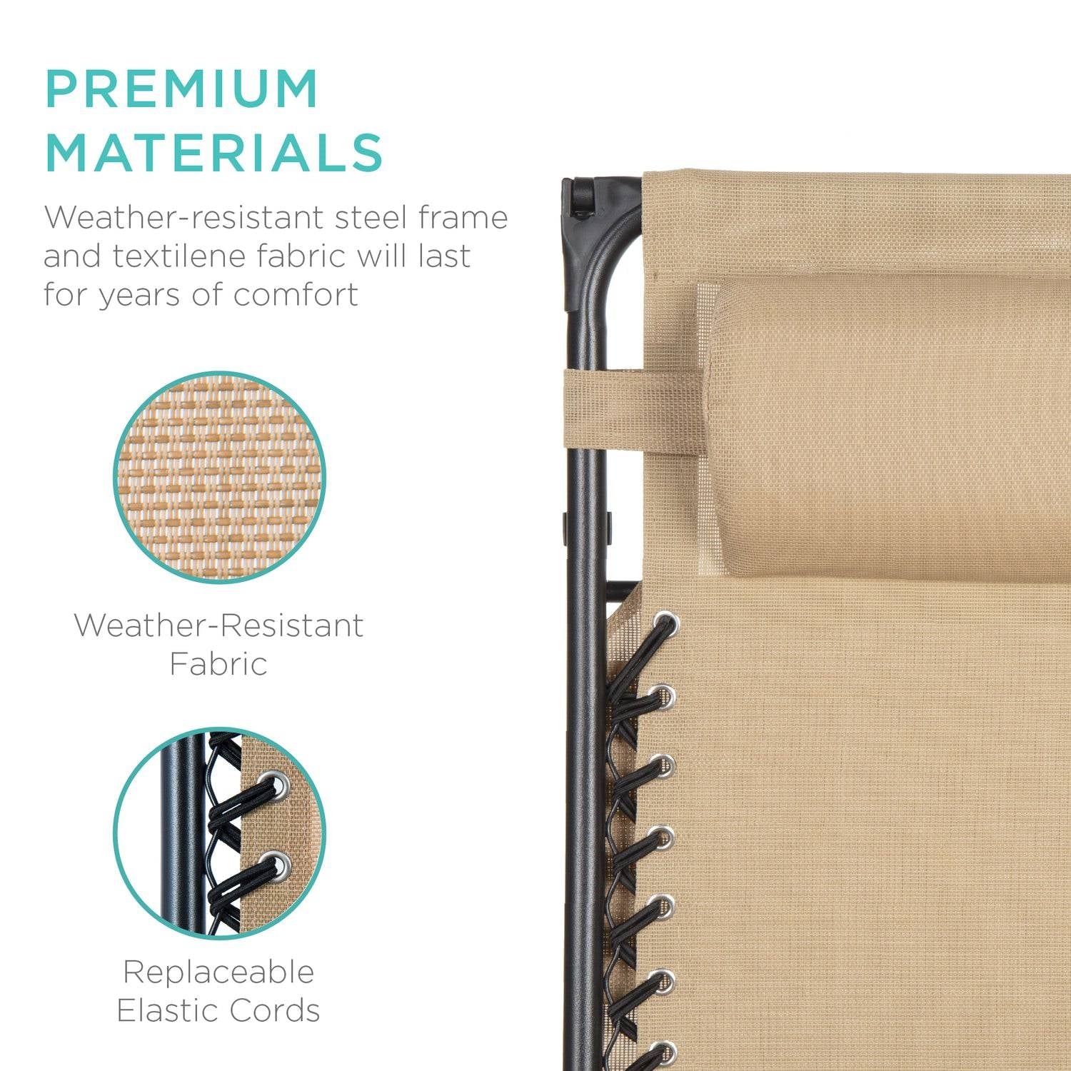 Beige Zero Gravity Folding Reclining Patio Lounge Chair with Canopy Sun Shade