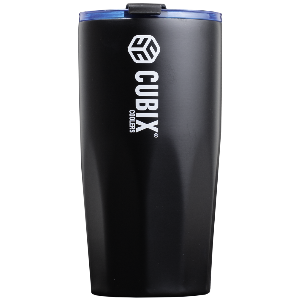 Cubix Outdoors 20oz Steel Insulated Tumbler with Dual-Function Lid-Black w/ Blue Lid