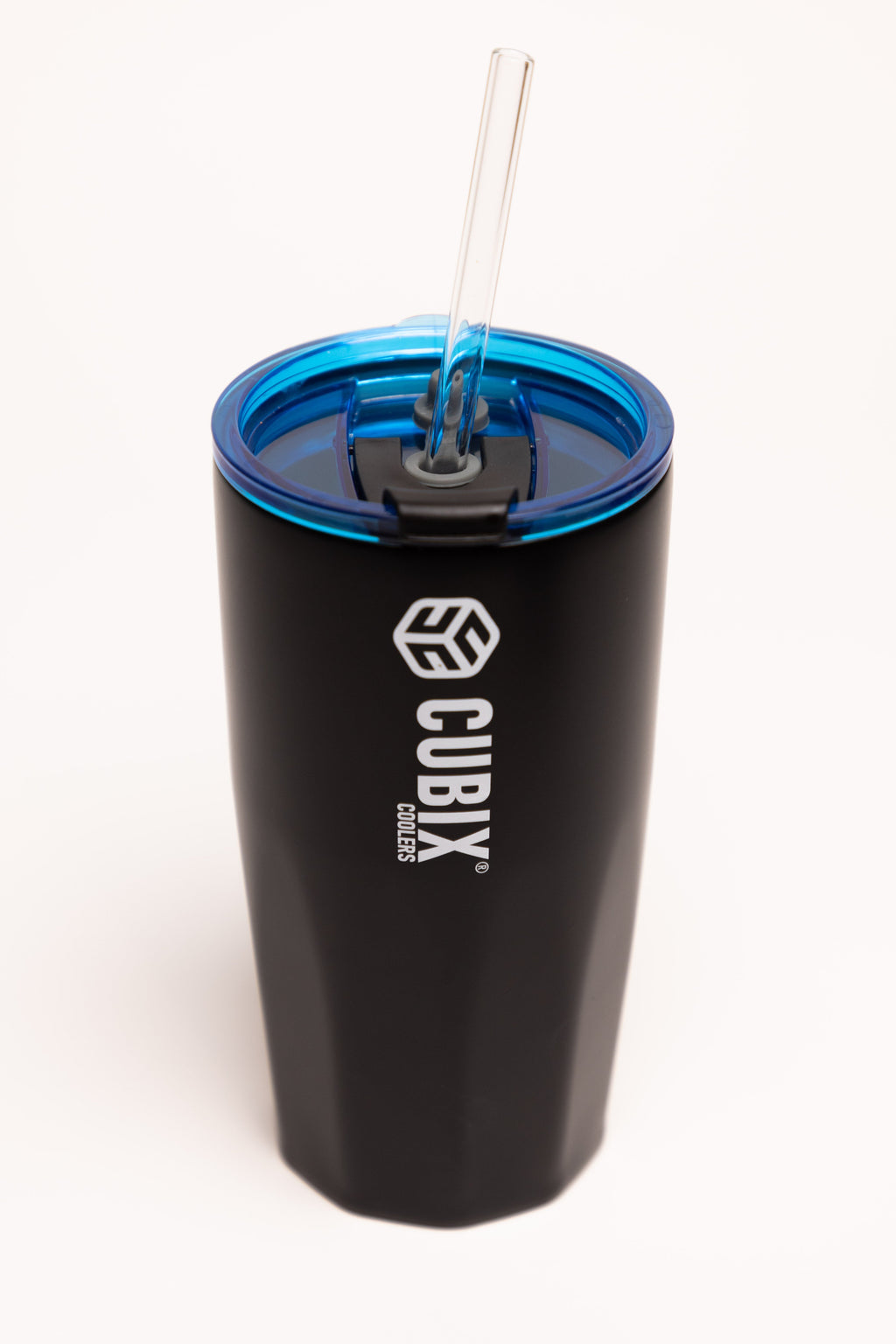 Cubix Outdoors 20oz Steel Insulated Tumbler with Dual-Function Lid-Black w/ Blue Lid