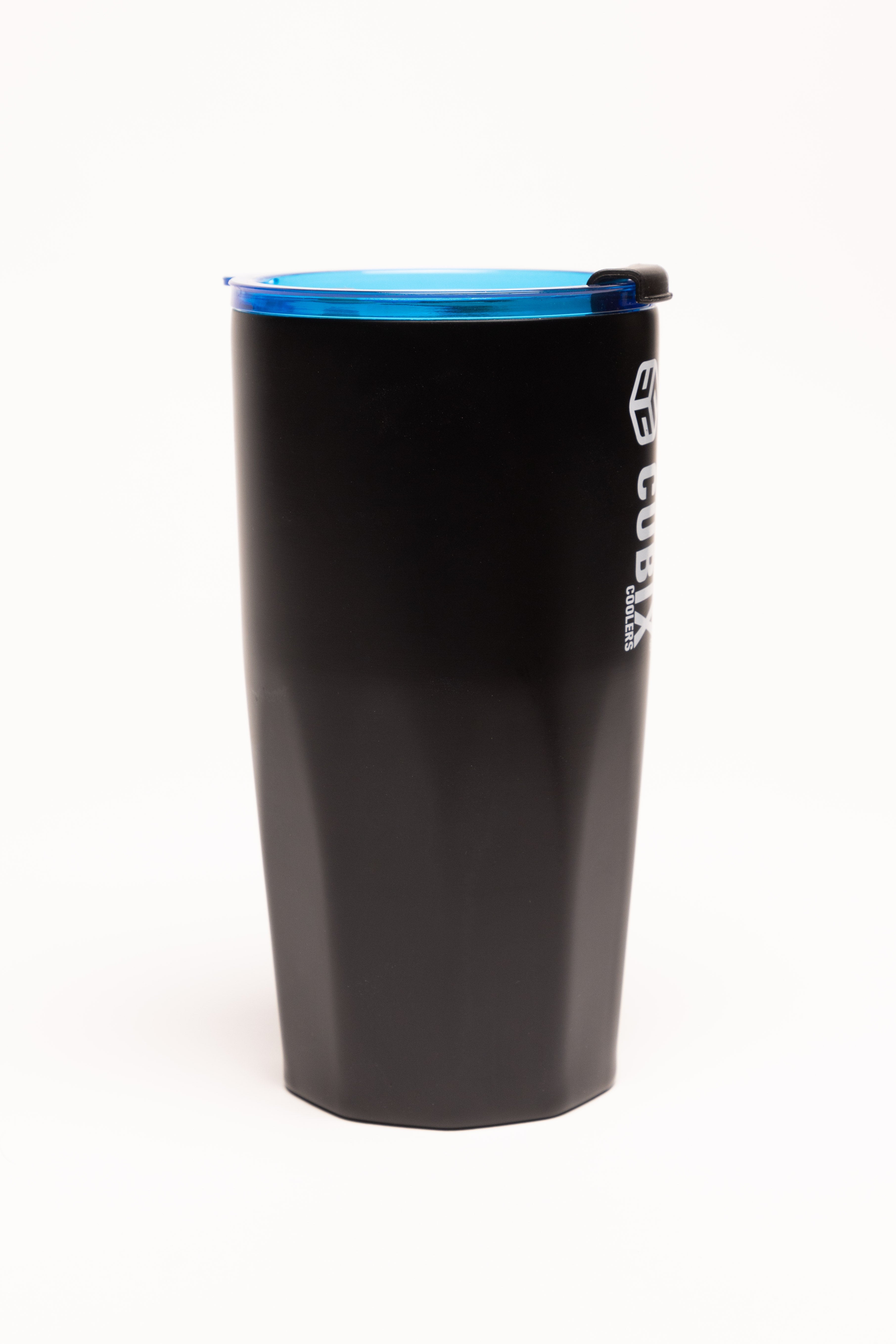 Cubix Outdoors 20oz Steel Insulated Tumbler with Dual-Function Lid-Black w/ Blue Lid