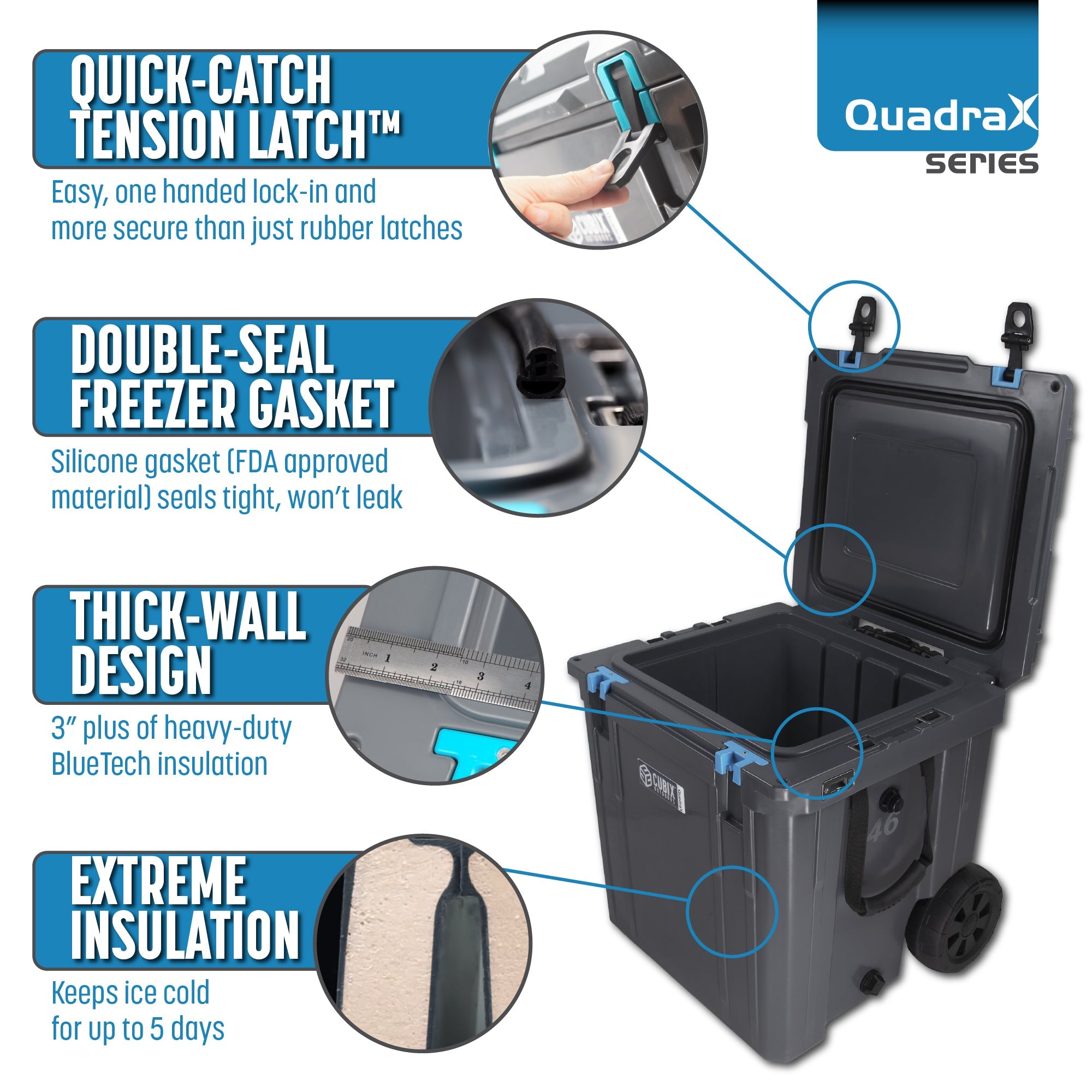 46 Quart Rotomolded Cooler With Wheels - QuadraX