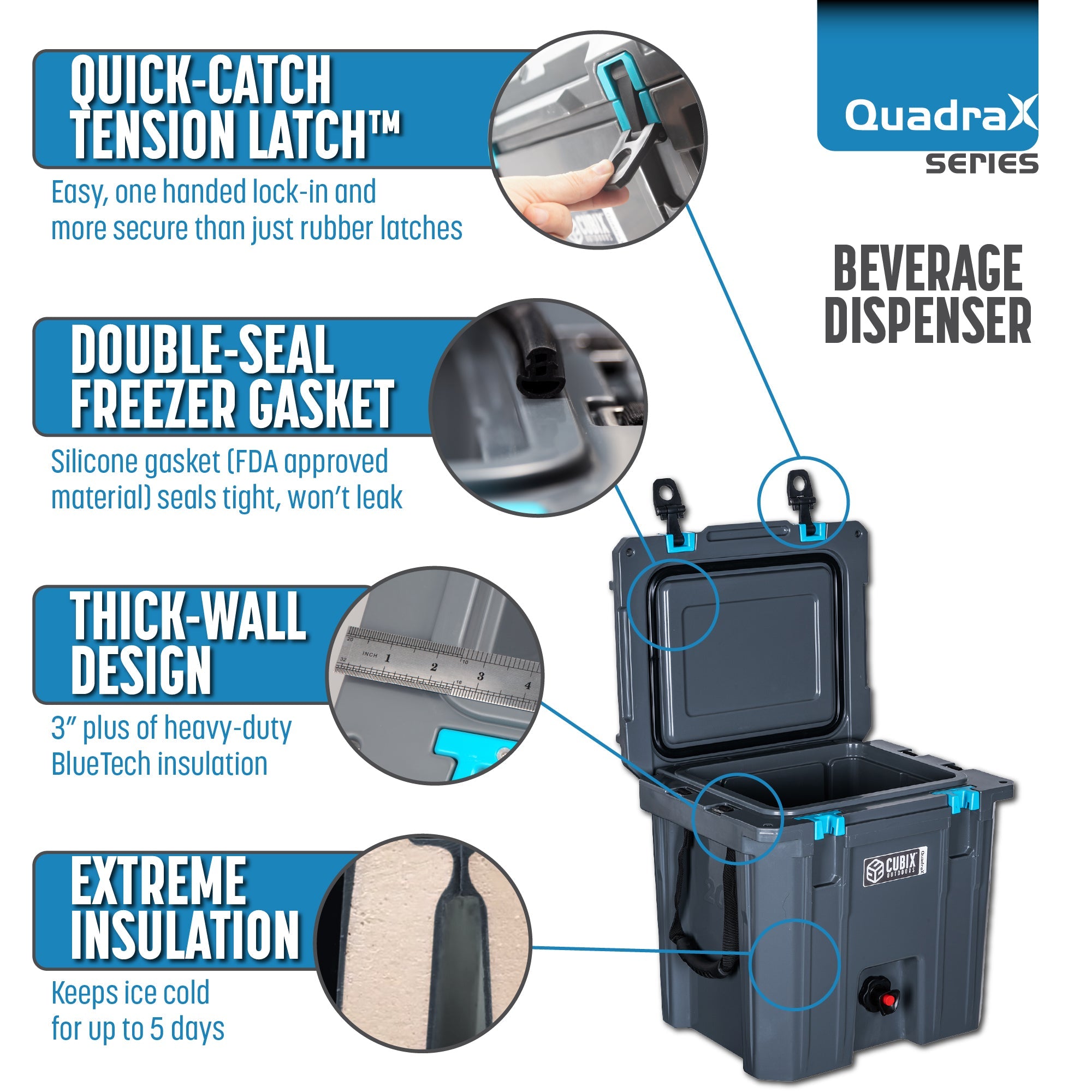 5 Gallon, 2-in-1 Beverage Dispenser/Cooler - QuadraX Hard Cooler