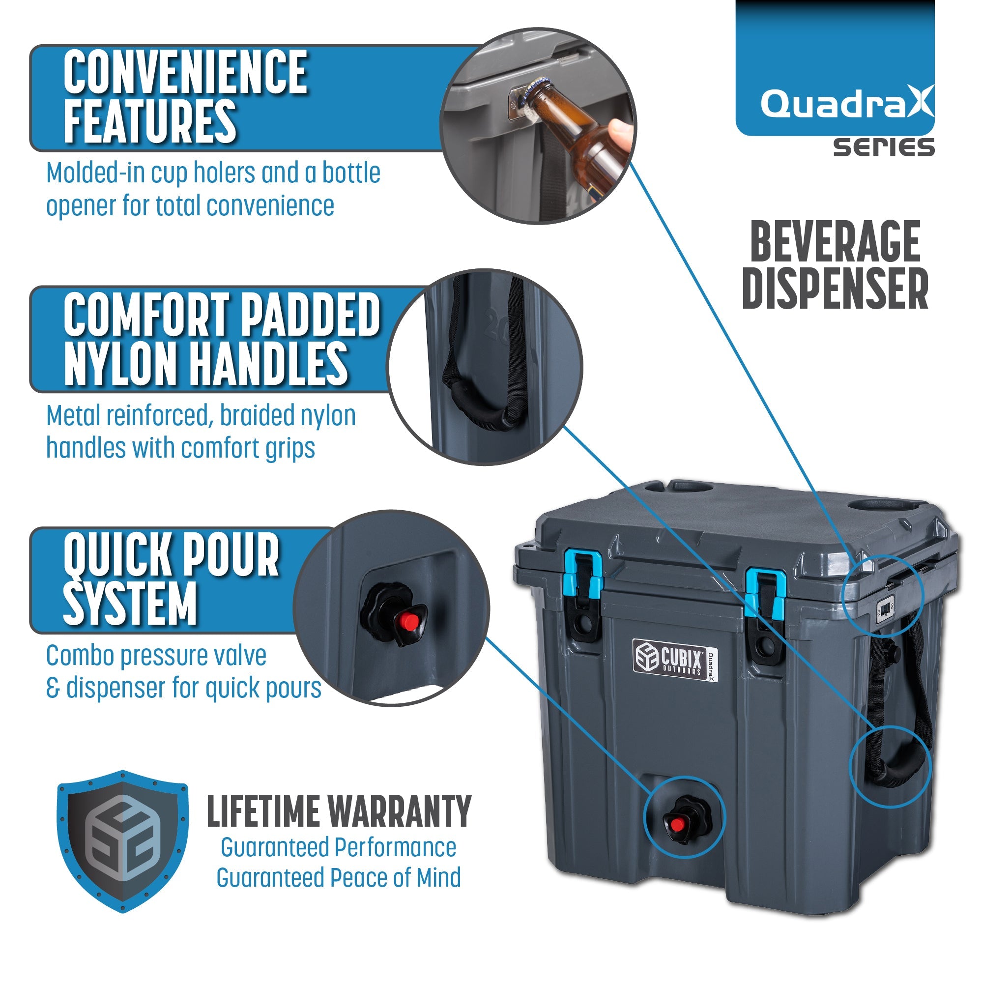 5 Gallon, 2-in-1 Beverage Dispenser/Cooler - QuadraX Hard Cooler