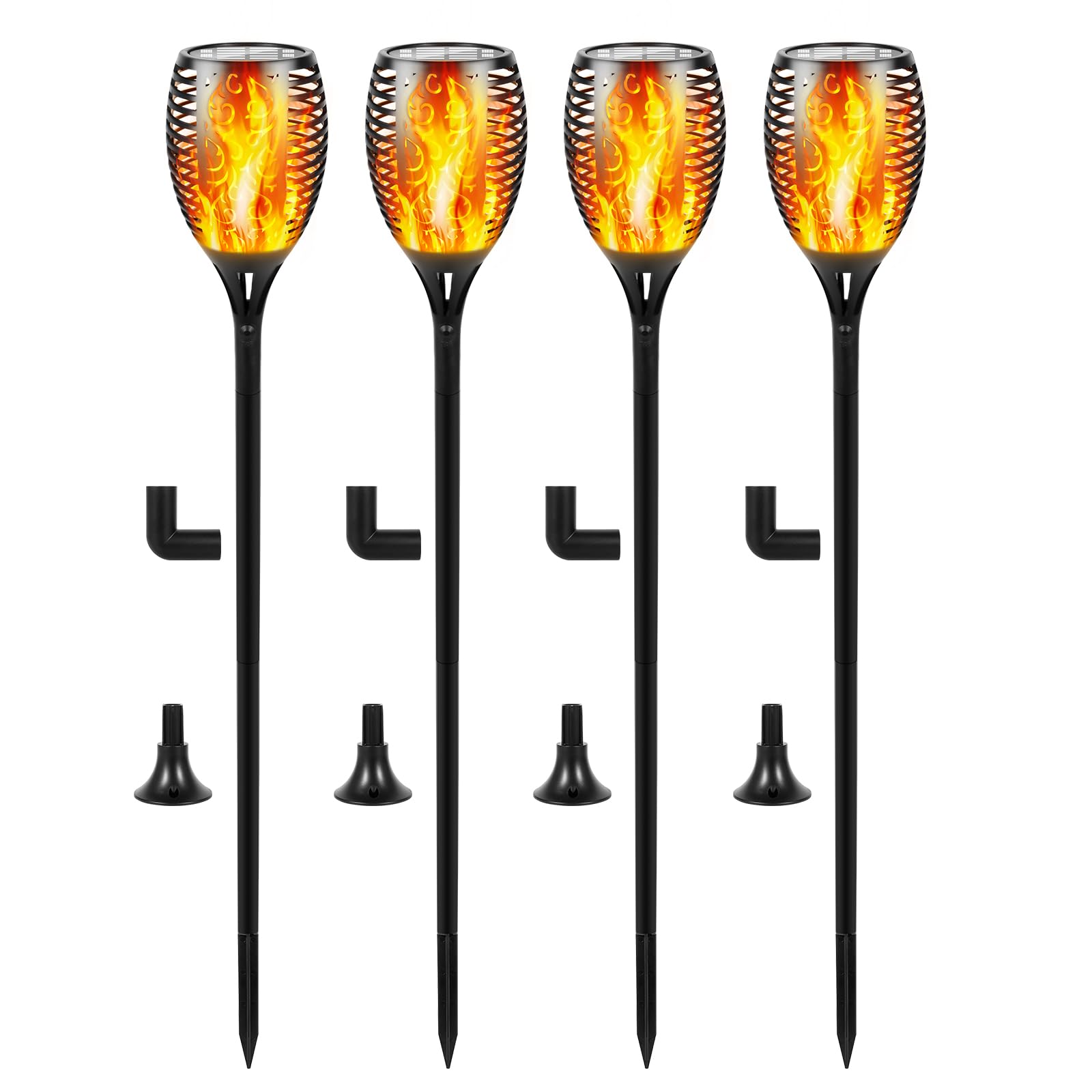 Solar LED Flame Lamp Lawn Flame Flickering Torch Light Outdoor Fire 96 LED Lights 4 Pack