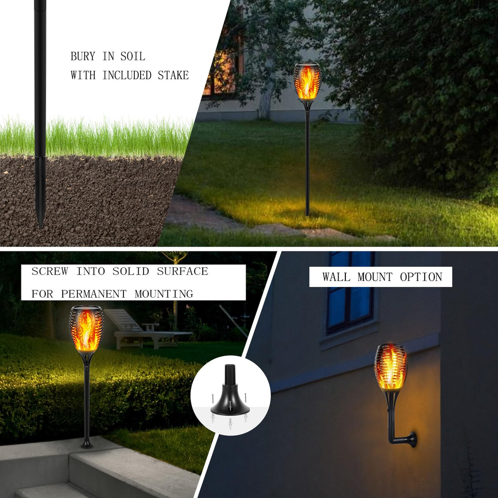Solar LED Flame Lamp Lawn Flame Flickering Torch Light Outdoor Fire 96 LED Lights 4 Pack