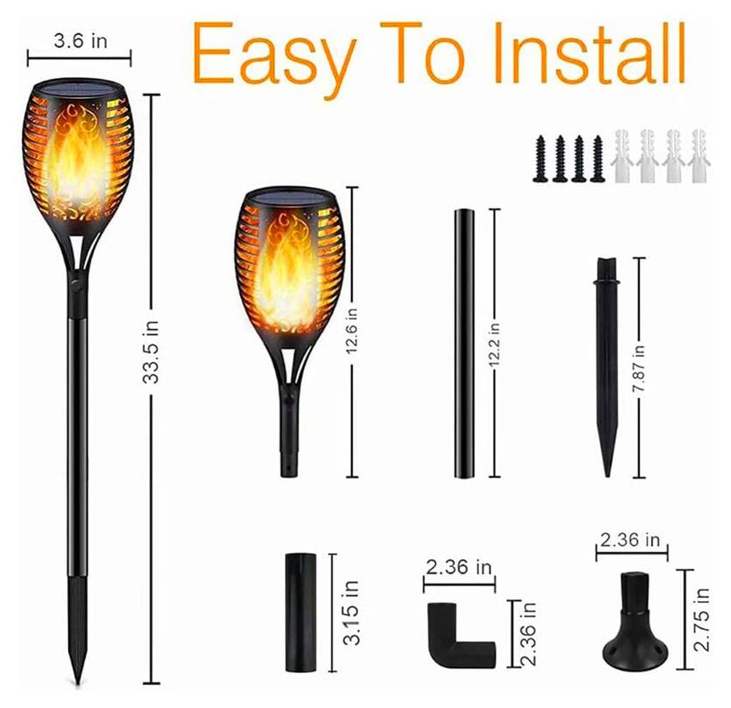 Solar LED Flame Lamp Lawn Flame Flickering Torch Light Outdoor Fire 96 LED Lights 4 Pack