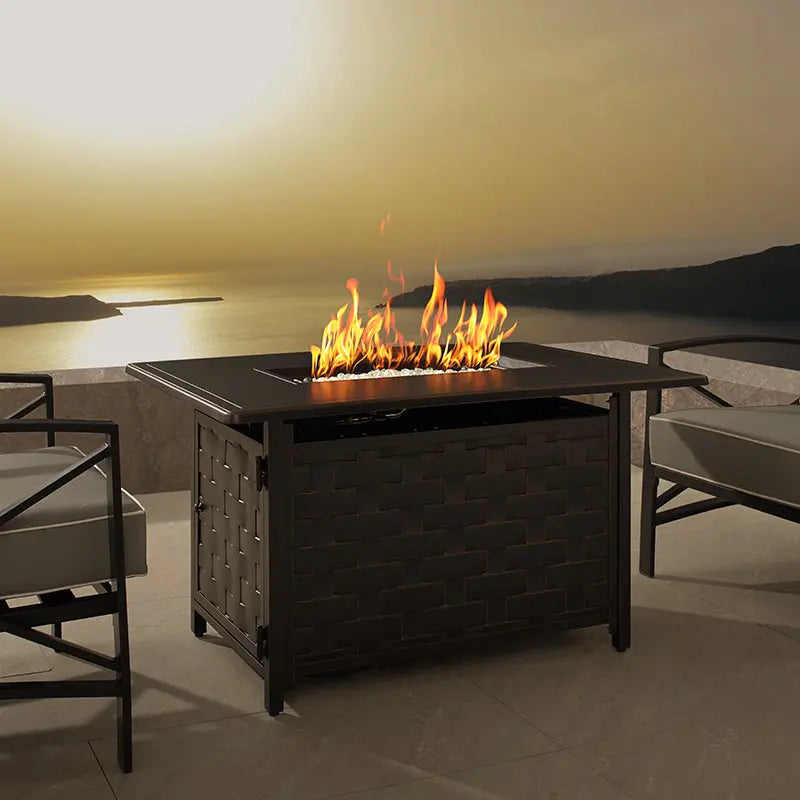 Preston 44" Rectangular Basketweave Aluminum Convertible Gas Fire Pit Table
