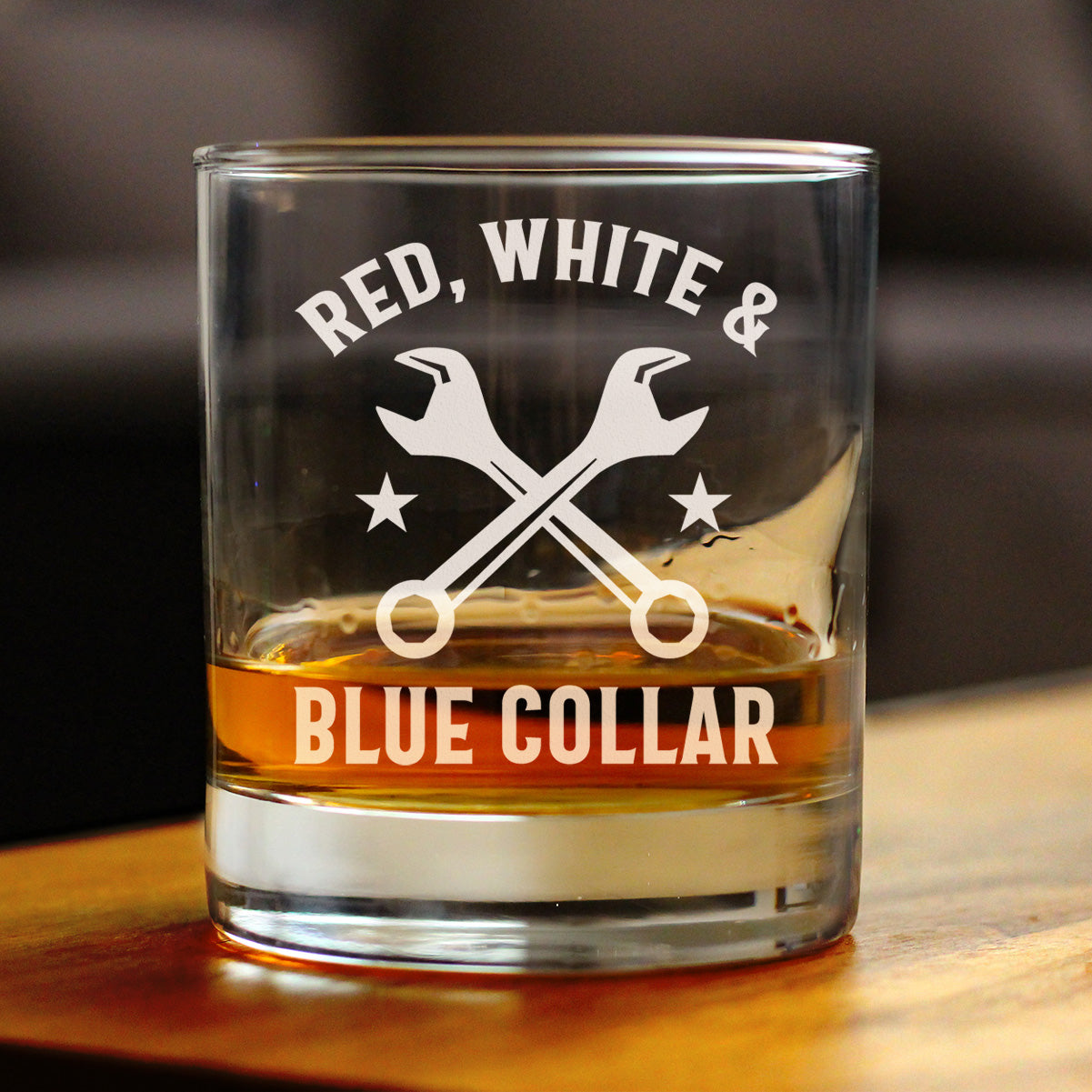 Red White & Blue Collar Engraved Rocks Glass