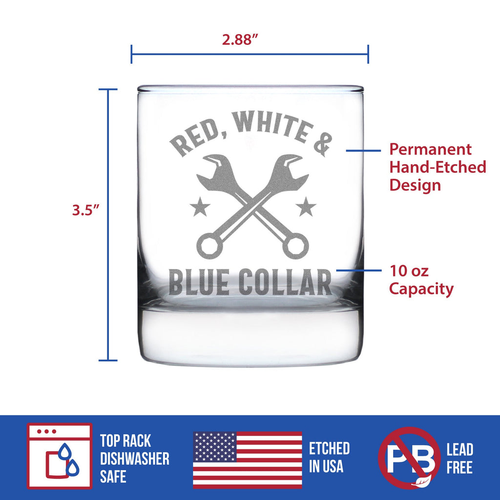 Red White & Blue Collar Engraved Rocks Glass
