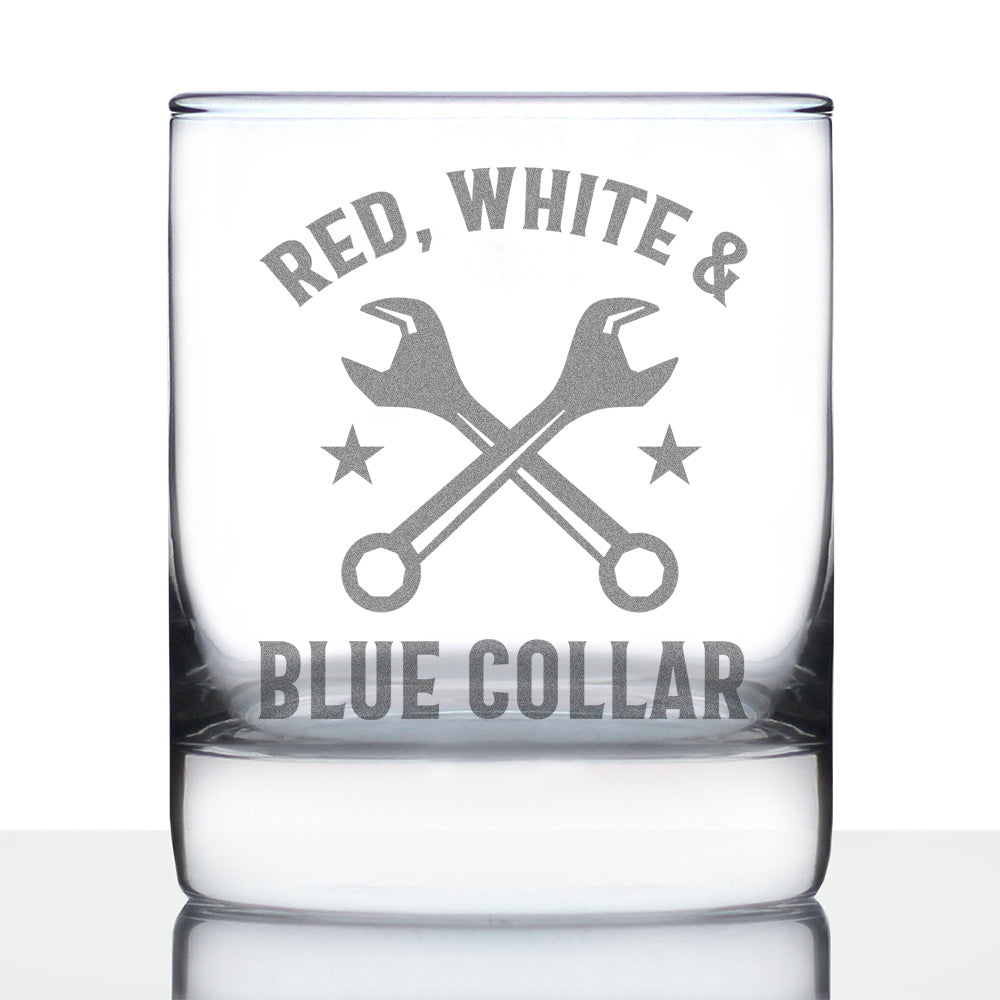 Red White & Blue Collar Engraved Rocks Glass