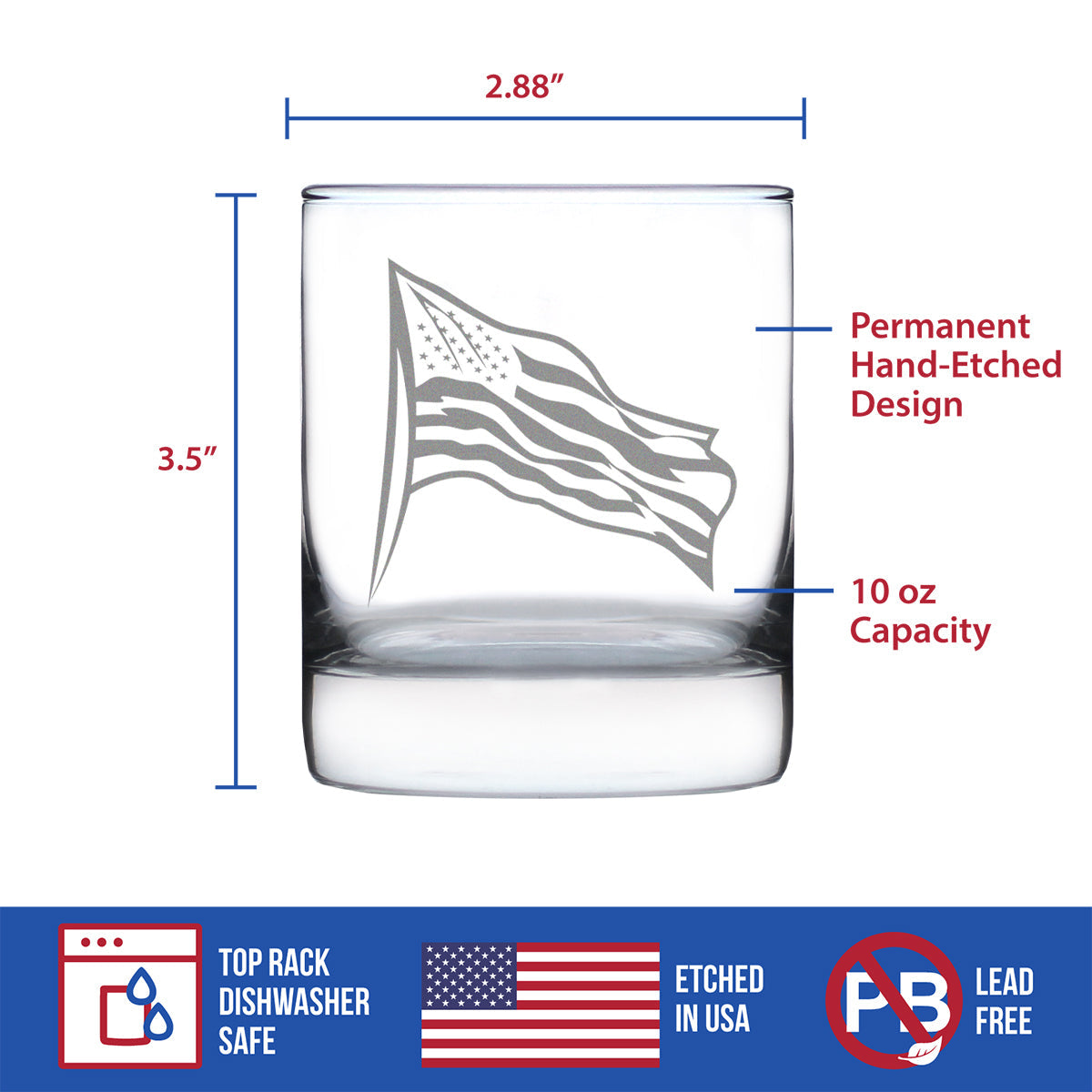 American Flag Whiskey Rocks Glass