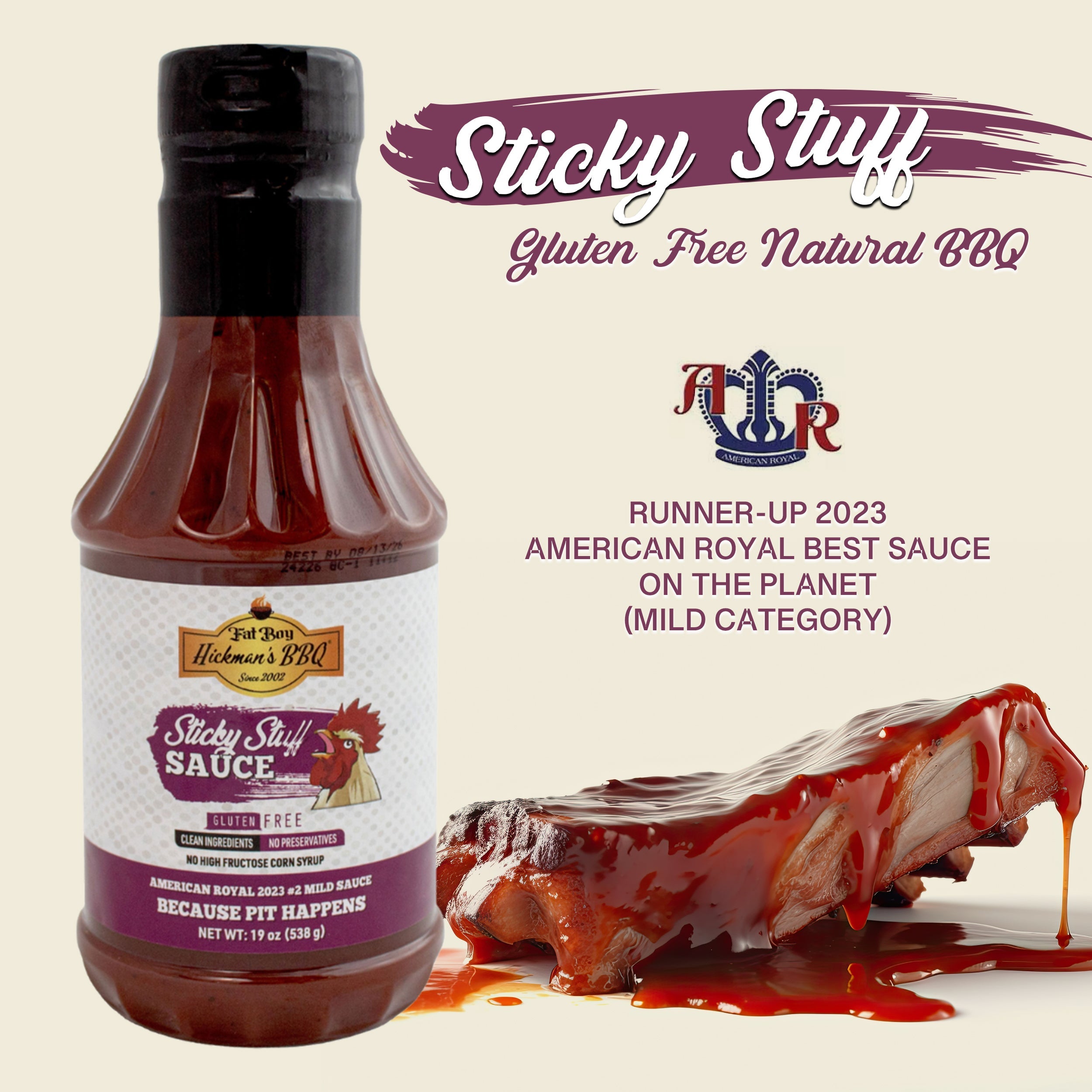 Sticky Stuff Gluten Free Natural BBQ Sauce 19 oz - Pack of 2