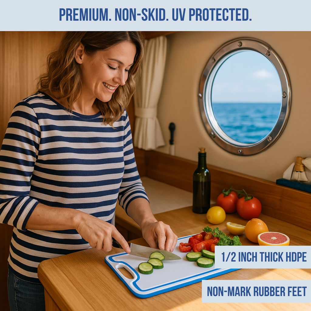 Made in the USA | Premium Cutting Board | Textured 1/2 inch HDPE UV Protected | Non-Skid or Mark Rubber Feet | Great for Boats & any Counter-top