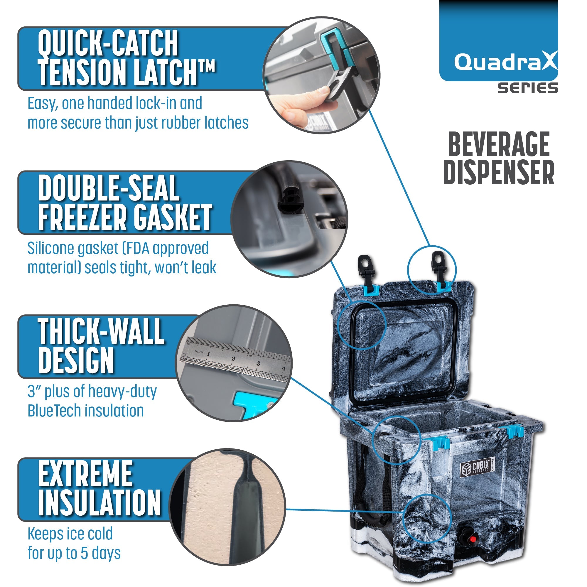 5 Gallon, 2-in-1 Beverage Dispenser/Cooler - QuadraX Hard Cooler