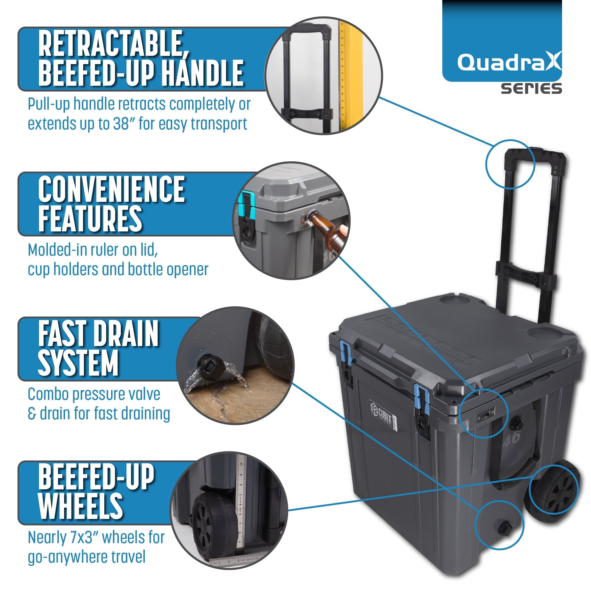46 Quart Rotomolded Cooler With Wheels - QuadraX