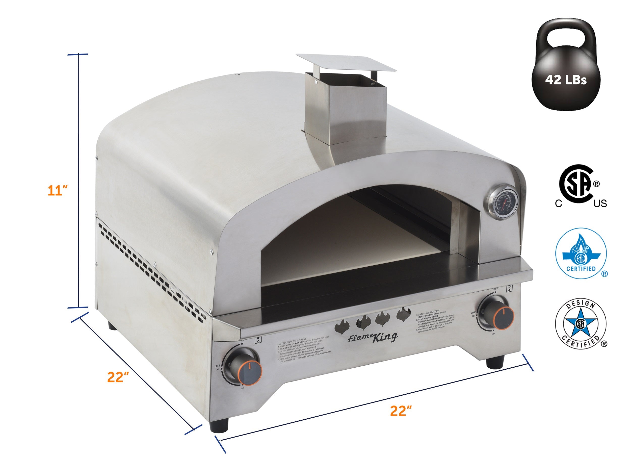 Flame King Outdoor Portable Stainless Steel Propane Pizza Oven Gas With Stone
