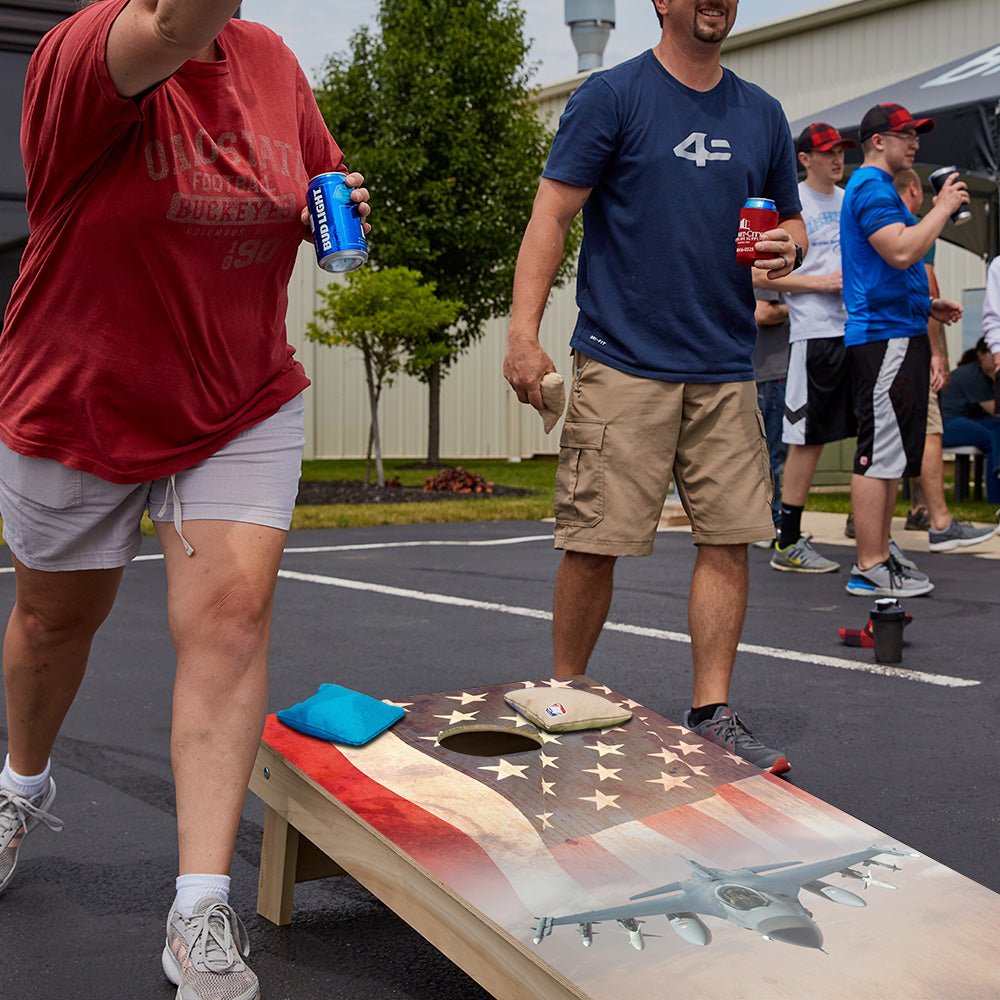 American Flag With Jet Star Cornhole Boards