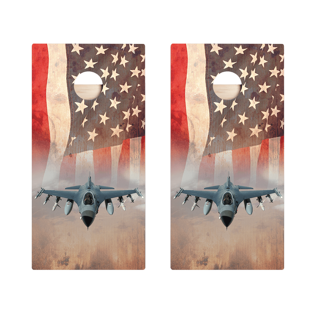 American Flag With Jet Star Cornhole Boards