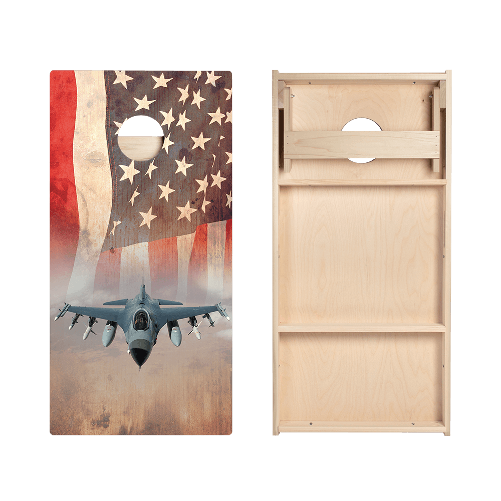 American Flag With Jet Star Cornhole Boards