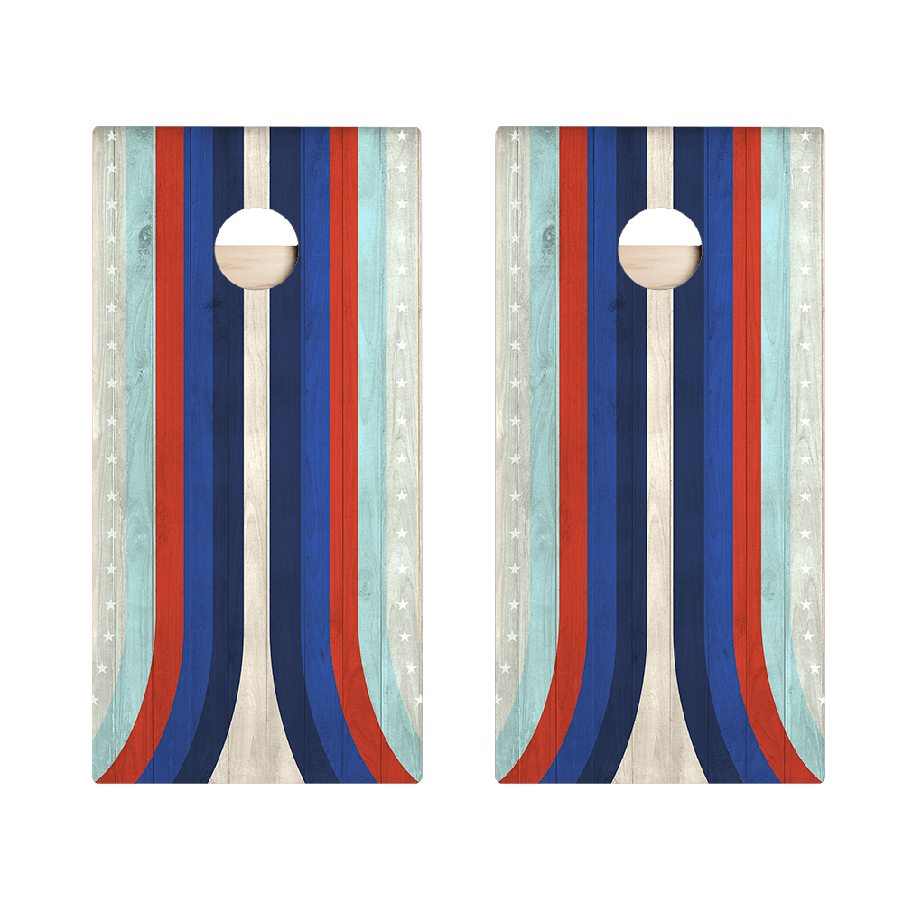 American Moto Curved Stripes Star Cornhole Boards