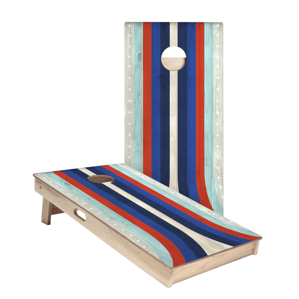 American Moto Curved Stripes Star Cornhole Boards
