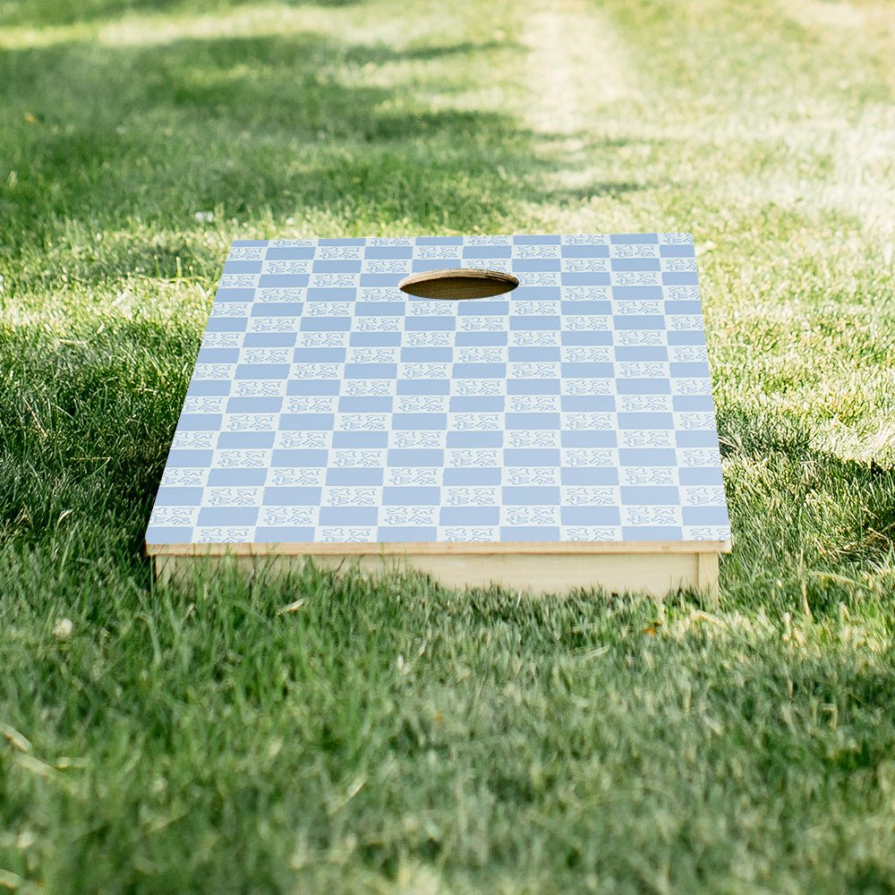 Beachy Blue Grid Star Cornhole Boards