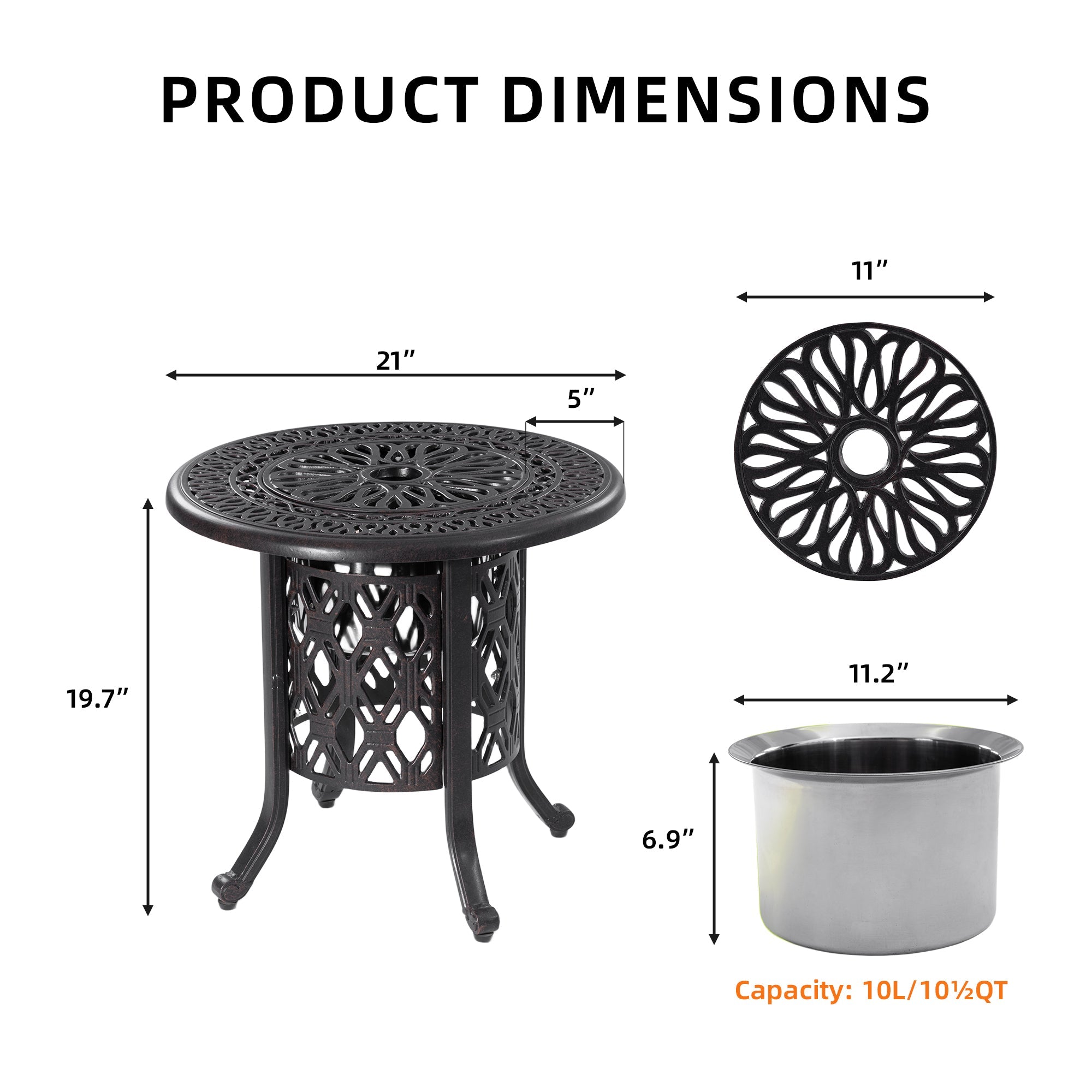 21-Inch Side Table with Removable Ice Bucket