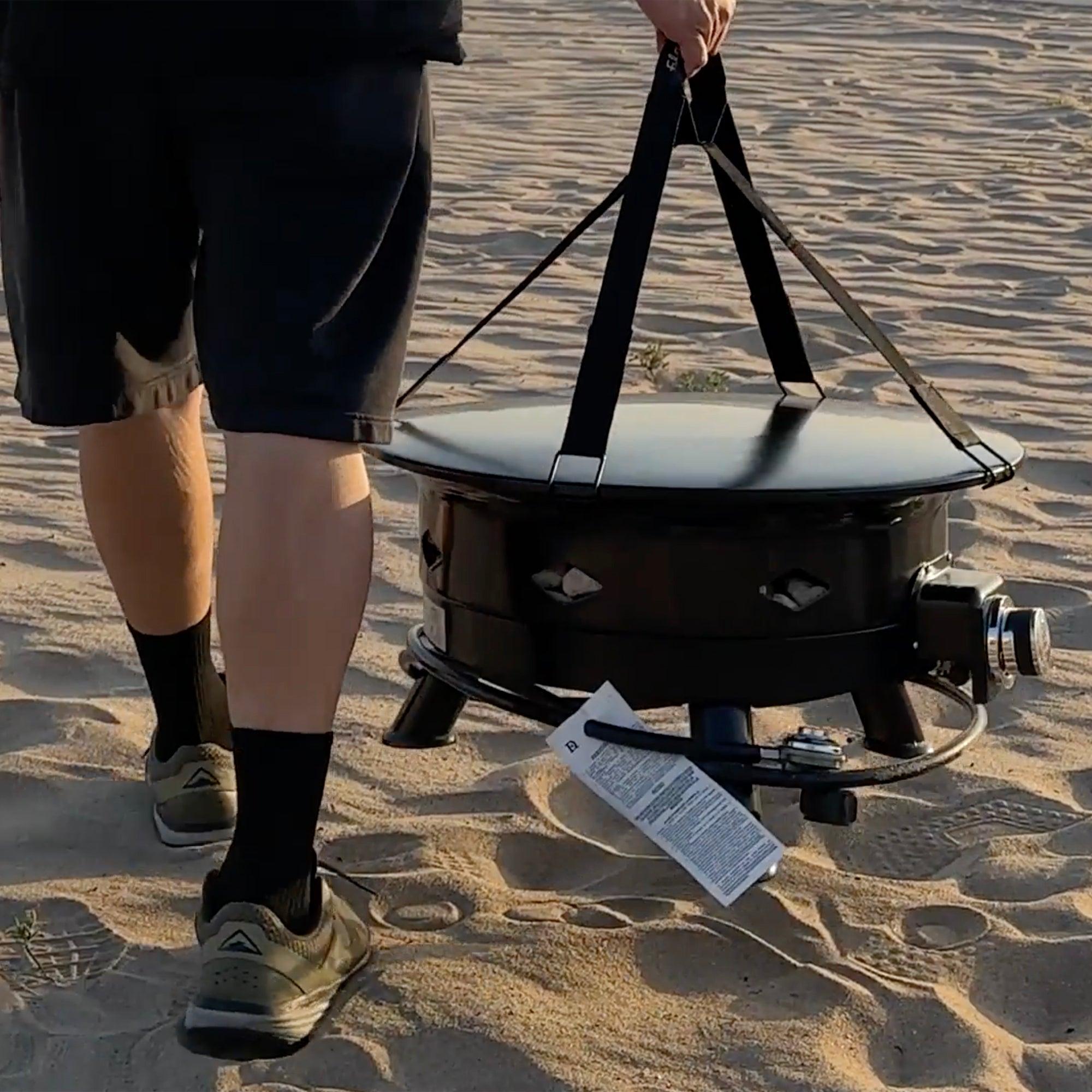 Flame King Outdoor Portable Propane Gas 24" Fire Pit Bowl with Self Igniter Cover Carry Straps