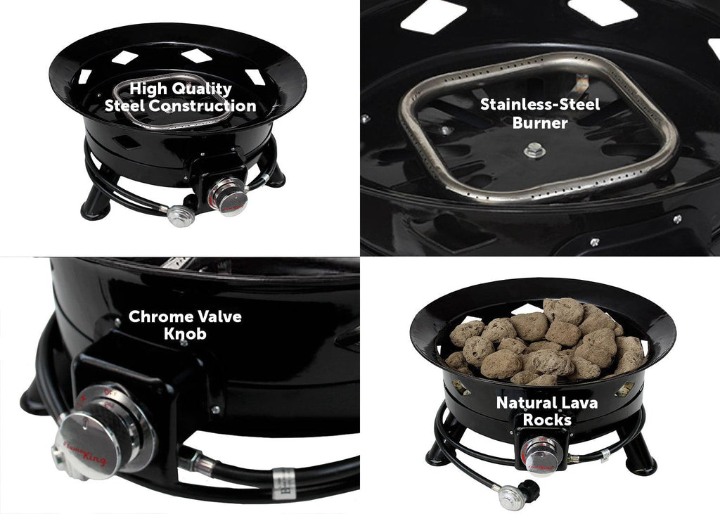 Flame King Outdoor Portable Propane Gas 24" Fire Pit Bowl with Self Igniter Cover Carry Straps