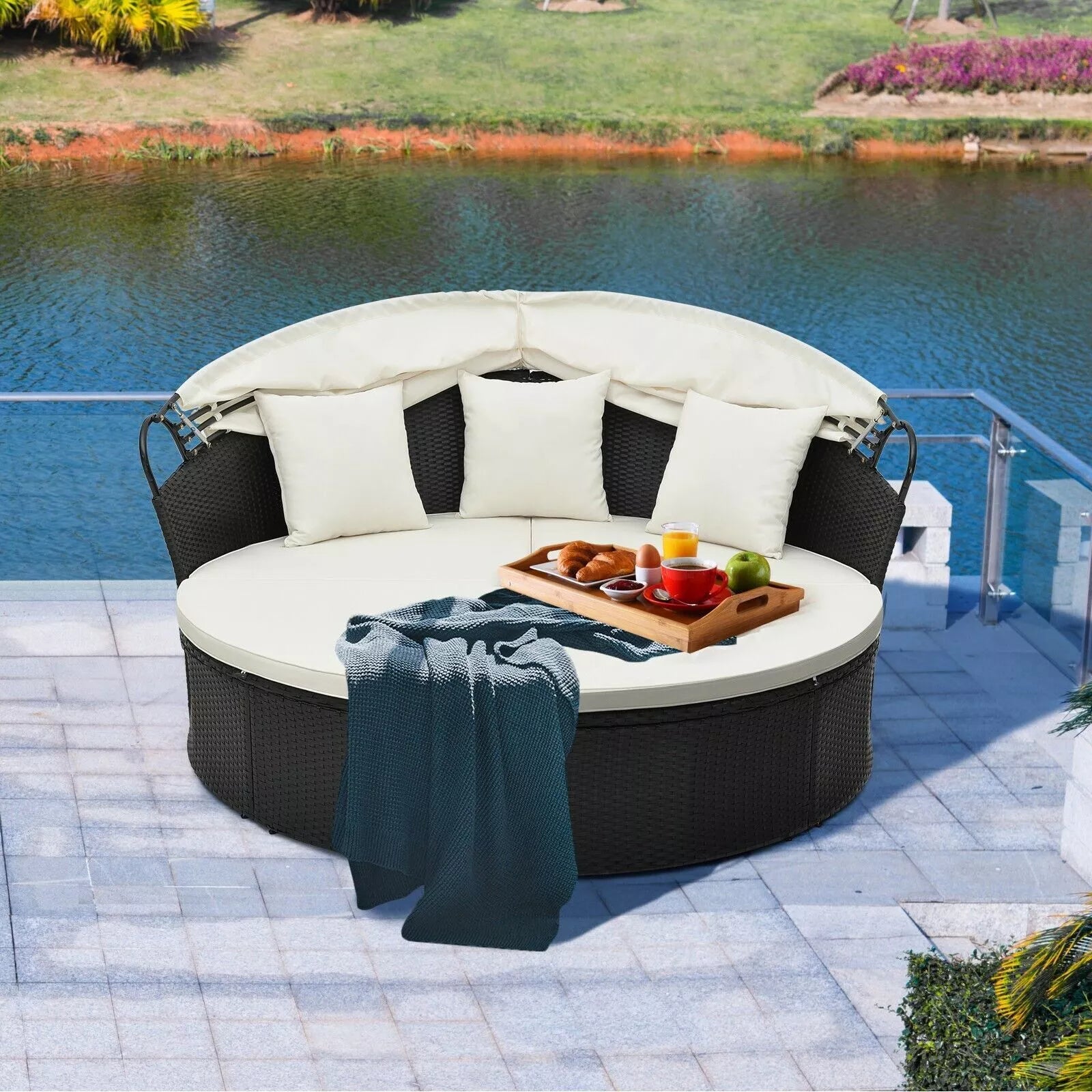Kye Rattan Round Outdoor Garden Day Bed