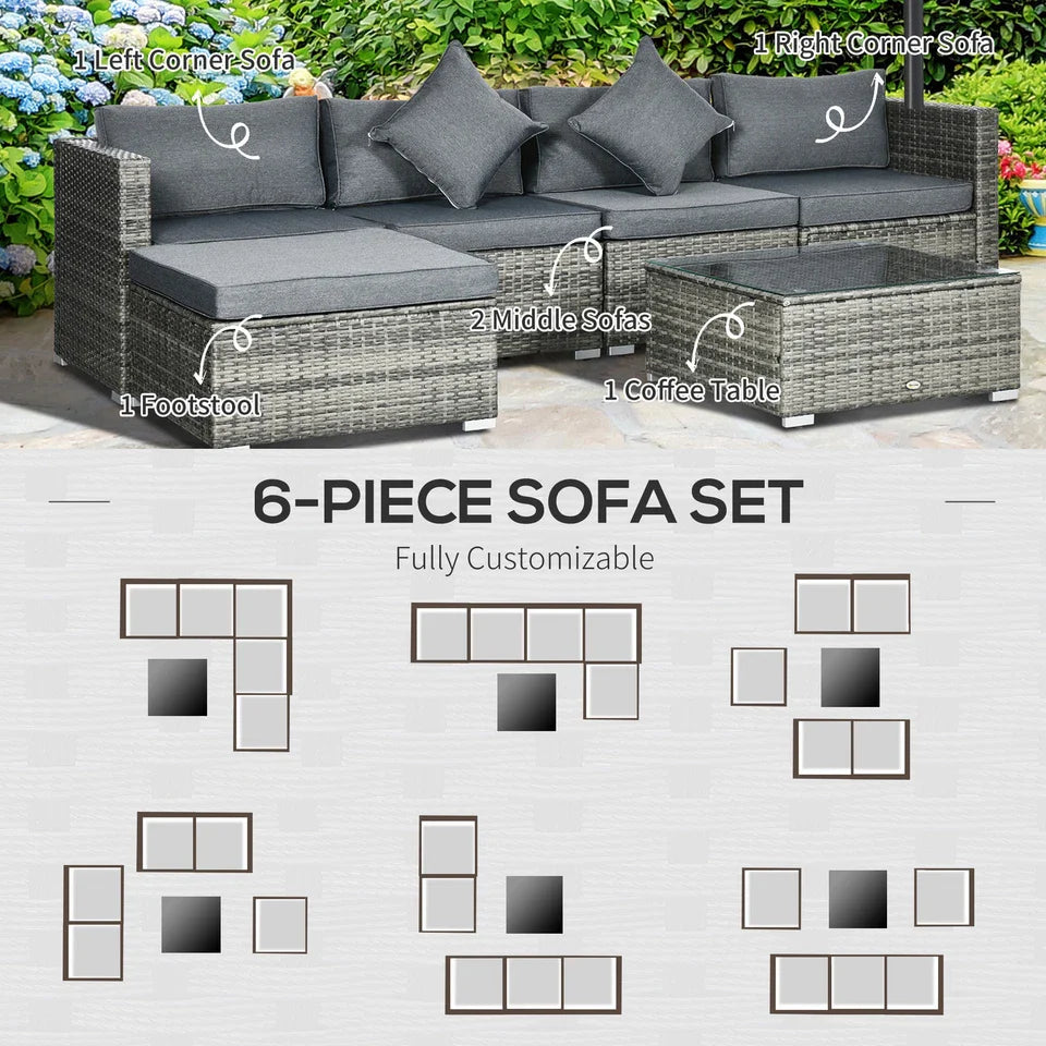6 Piece Rattan Outdoor Patio Couch Set