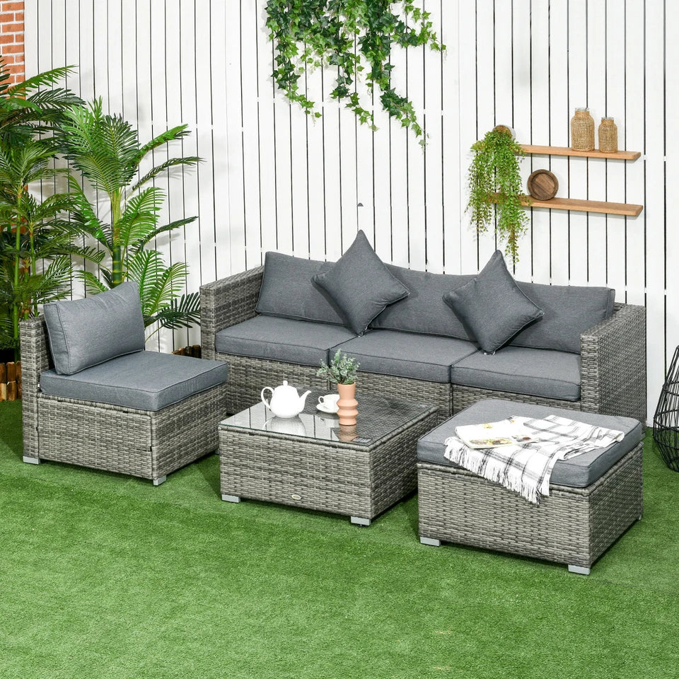 6 Piece Rattan Outdoor Patio Couch Set